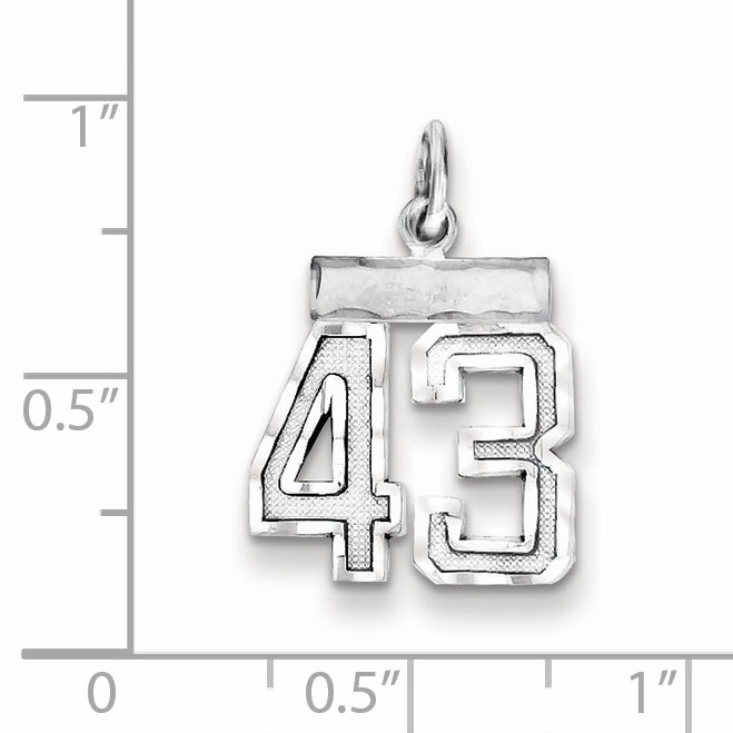 Sterling Silver Rhodium-plated Diamond-cut #43 Charm