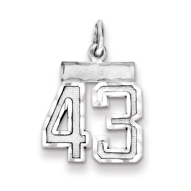 Sterling Silver Rhodium-plated Diamond-cut #43 Charm