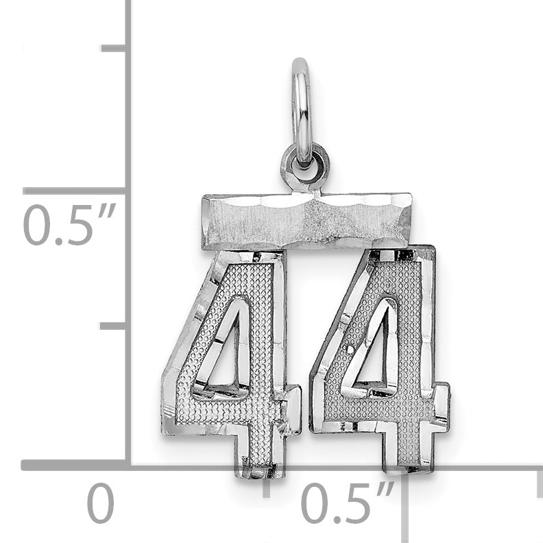 Sterling Silver Rhodium-plated Diamond-cut #44 Charm