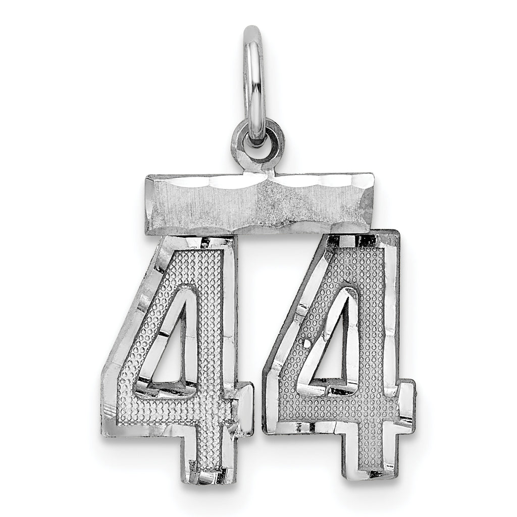 Sterling Silver Rhodium-plated Diamond-cut #44 Charm