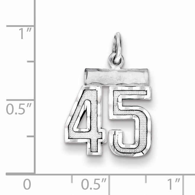 Sterling Silver Rhodium-plated Diamond-cut #45 Charm