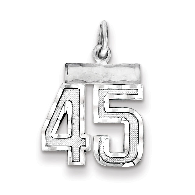 Sterling Silver Rhodium-plated Diamond-cut #45 Charm