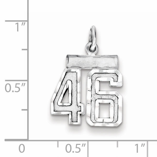 Sterling Silver Rhodium-plated Diamond-cut #46 Charm