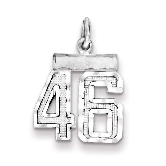 Sterling Silver Rhodium-plated Diamond-cut #46 Charm