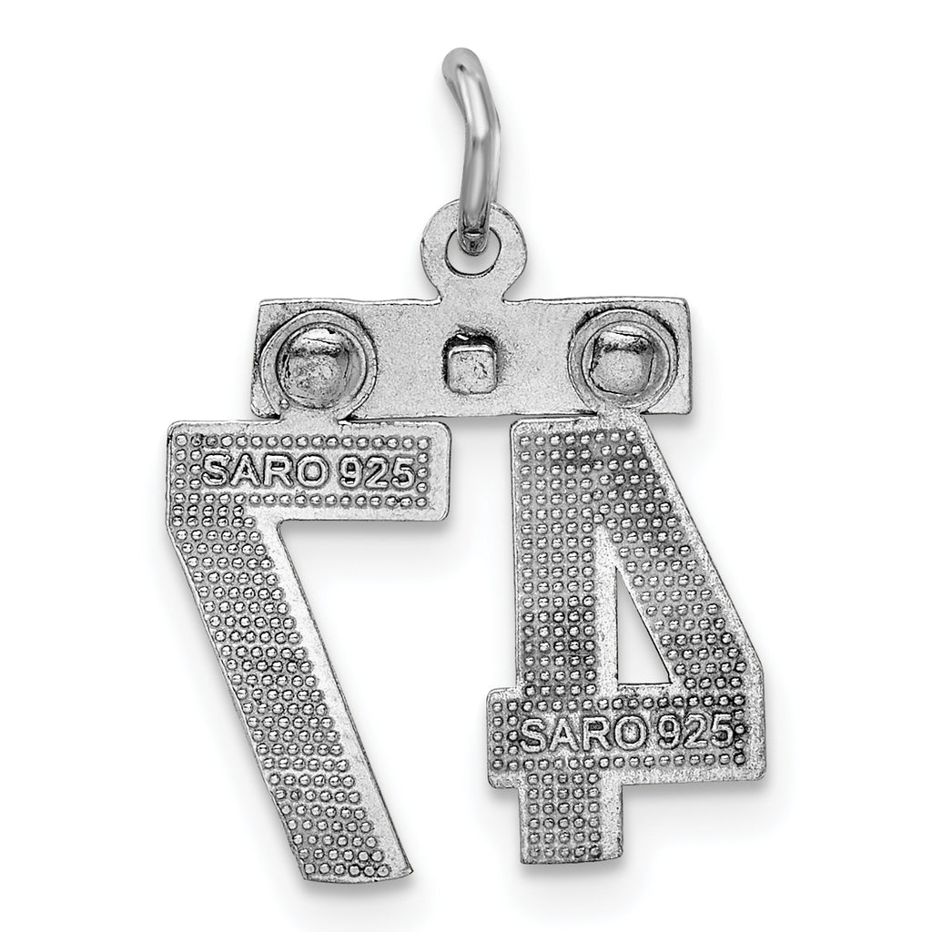 Sterling Silver Rhodium-plated Diamond-cut #47 Charm