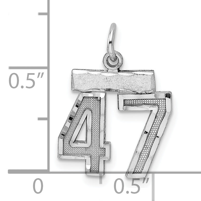 Sterling Silver Rhodium-plated Diamond-cut #47 Charm