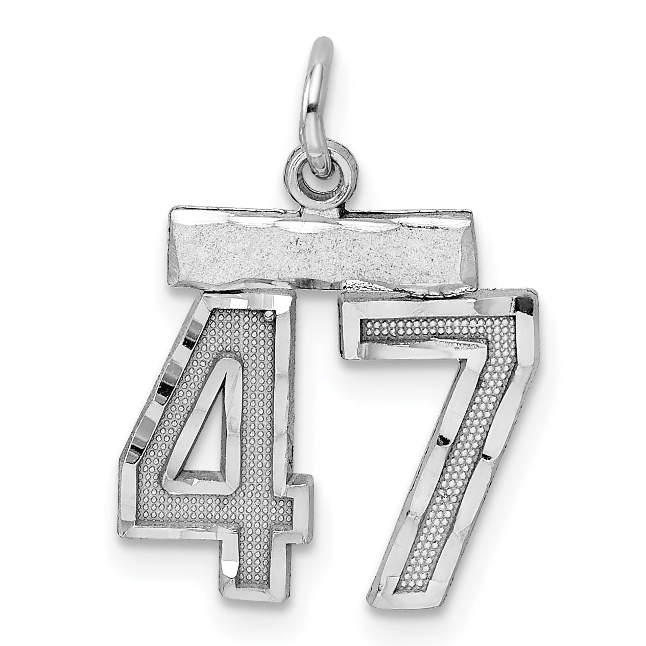 Sterling Silver Rhodium-plated Diamond-cut #47 Charm