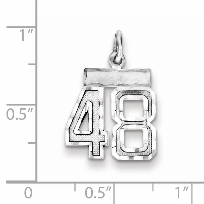 Sterling Silver Rhodium-plated Diamond-cut #48 Charm