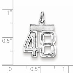 Sterling Silver Rhodium-plated Diamond-cut #48 Charm