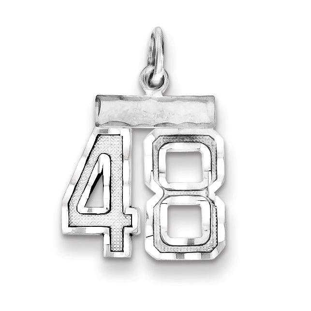 Sterling Silver Rhodium-plated Diamond-cut #48 Charm