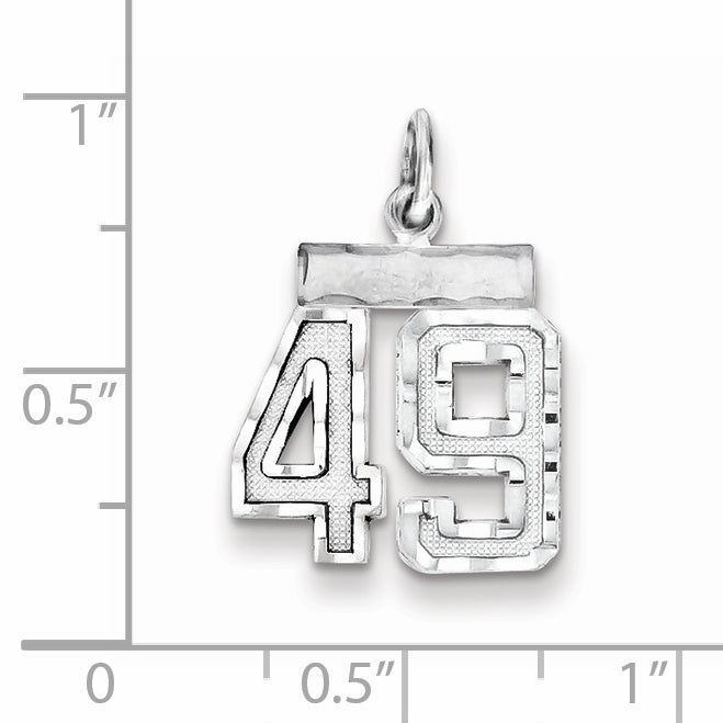 Sterling Silver Rhodium-plated Diamond-cut #49 Charm