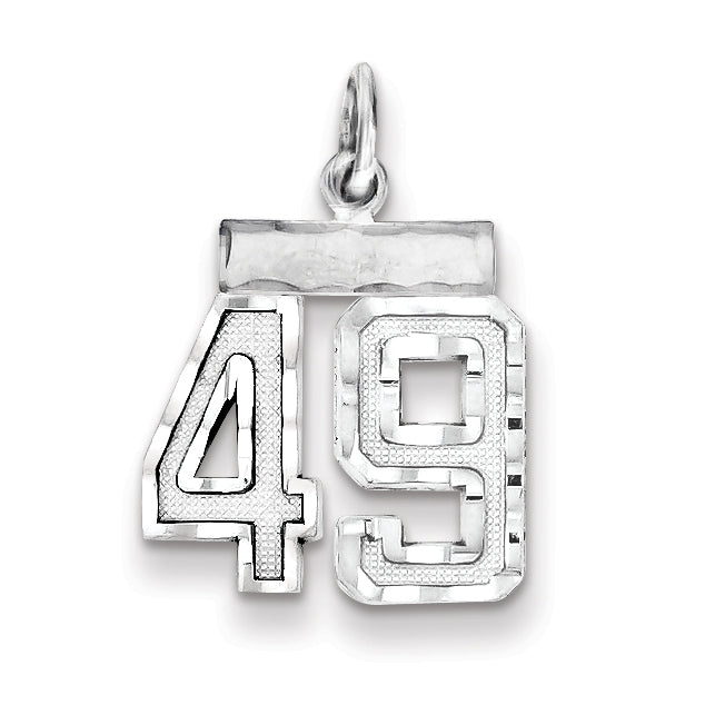 Sterling Silver Rhodium-plated Diamond-cut #49 Charm
