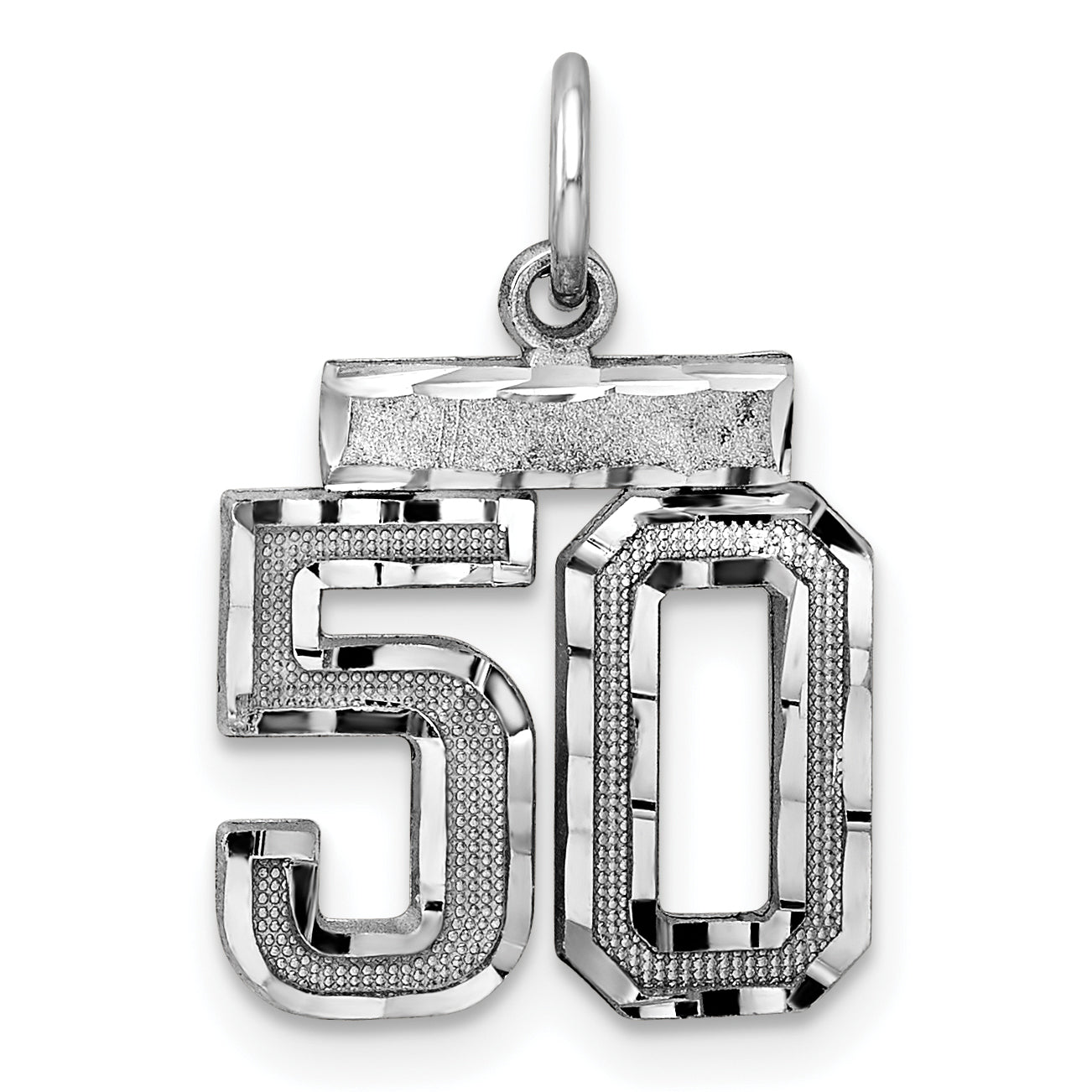 Sterling Silver Rhodium-plated Diamond-cut #50 Charm Main image