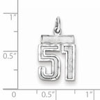 Sterling Silver Rhodium-plated Diamond-cut #51 Charm