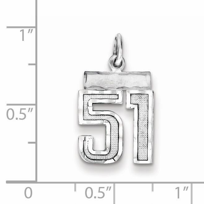 Sterling Silver Rhodium-plated Diamond-cut #51 Charm