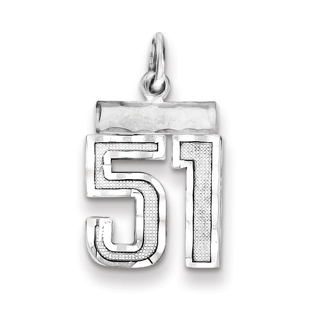Sterling Silver Rhodium-plated Diamond-cut #51 Charm