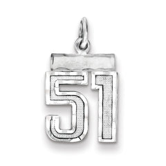 Sterling Silver Rhodium-plated Diamond-cut #51 Charm