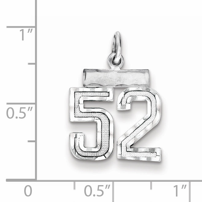 Sterling Silver Rhodium-plated Diamond-cut #52 Charm