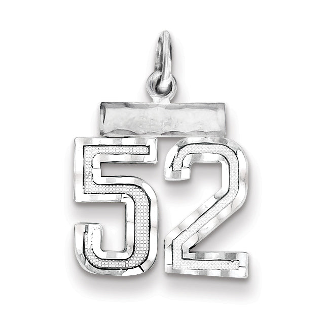 Sterling Silver Rhodium-plated Diamond-cut #52 Charm