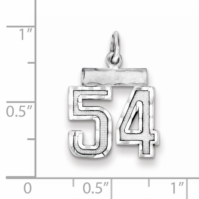 Sterling Silver Rhodium-plated Diamond-cut #54 Charm