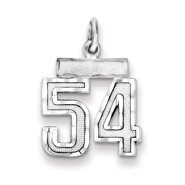 Sterling Silver Rhodium-plated Diamond-cut #54 Charm