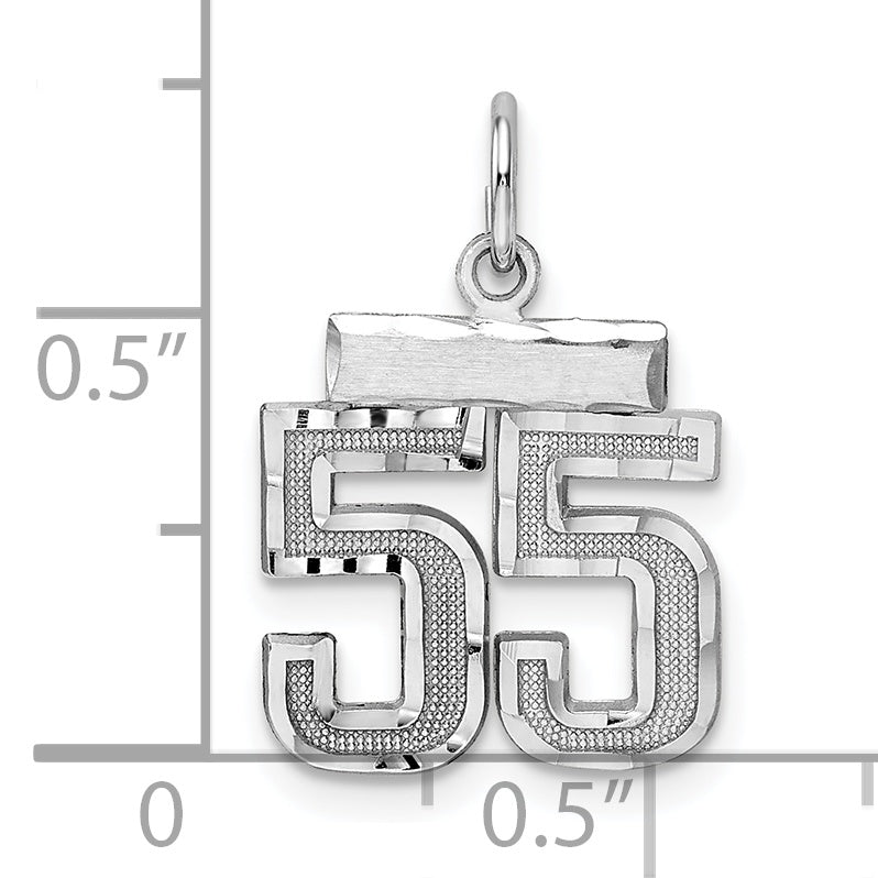 Sterling Silver Rhodium-plated Diamond-cut #55 Charm