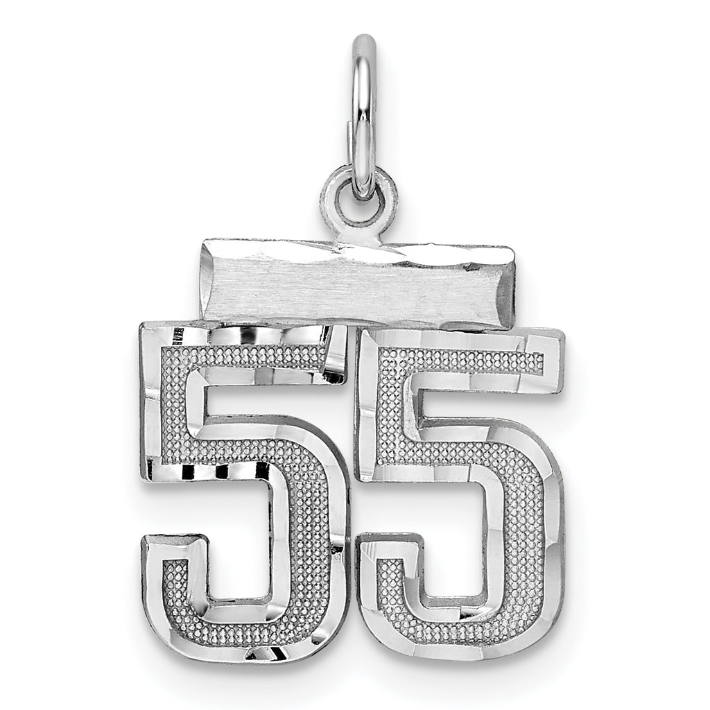Sterling Silver Rhodium-plated Diamond-cut #55 Charm