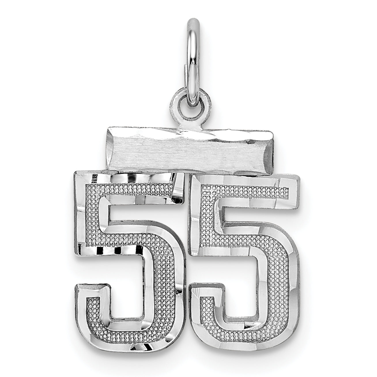 Sterling Silver Rhodium-plated Diamond-cut #55 Charm
