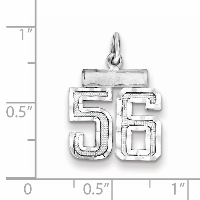 Sterling Silver Rhodium-plated Diamond-cut #56 Charm