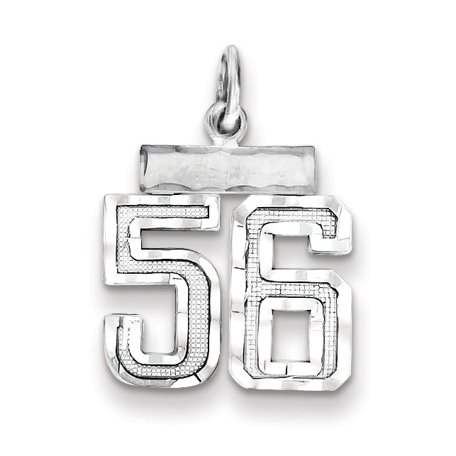 Sterling Silver Rhodium-plated Diamond-cut #56 Charm