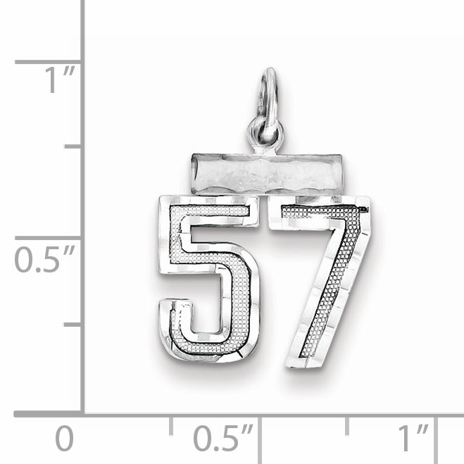 Sterling Silver Rhodium-plated Diamond-cut #57 Charm