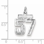 Sterling Silver Rhodium-plated Diamond-cut #57 Charm