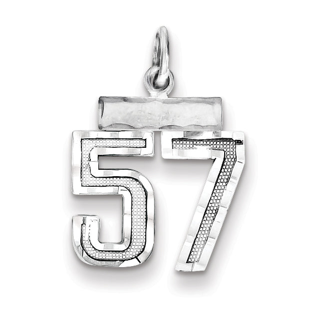 Sterling Silver Rhodium-plated Diamond-cut #57 Charm
