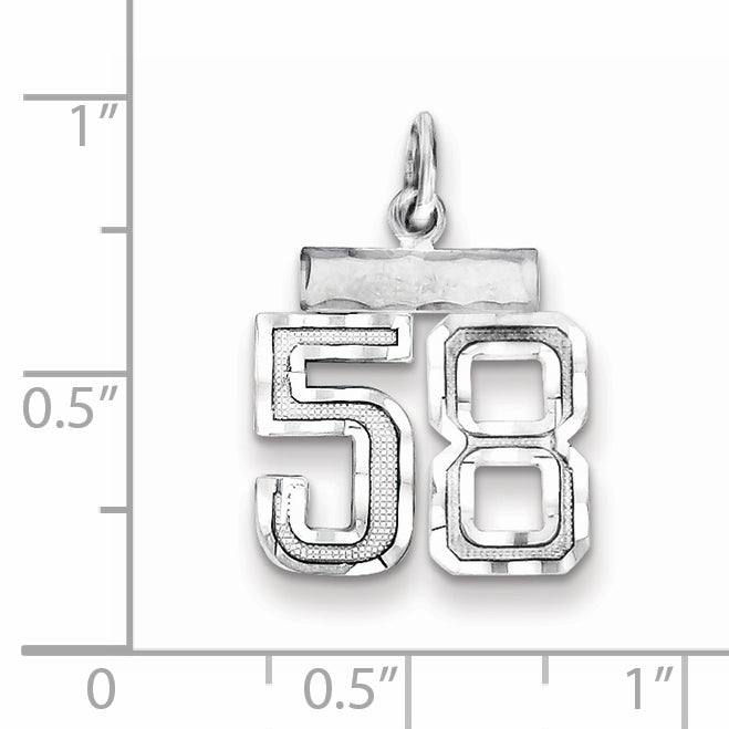 Sterling Silver Rhodium-plated Diamond-cut #58 Charm