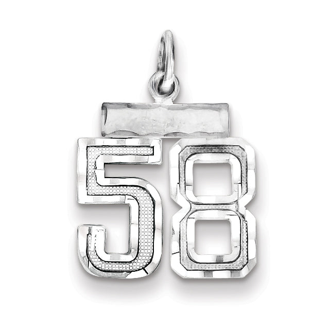 Sterling Silver Rhodium-plated Diamond-cut #58 Charm