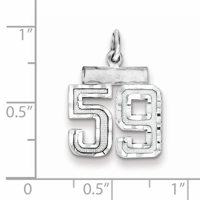 Sterling Silver Rhodium-plated Diamond-cut #59 Charm