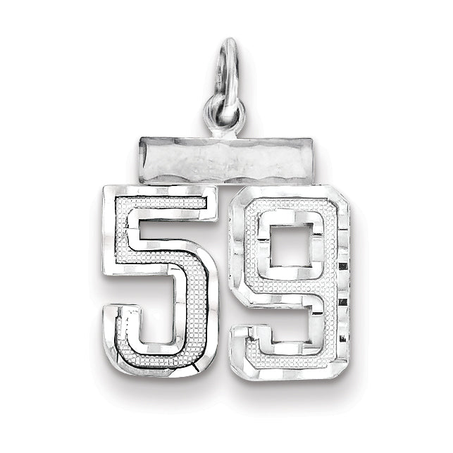Sterling Silver Rhodium-plated Diamond-cut #59 Charm