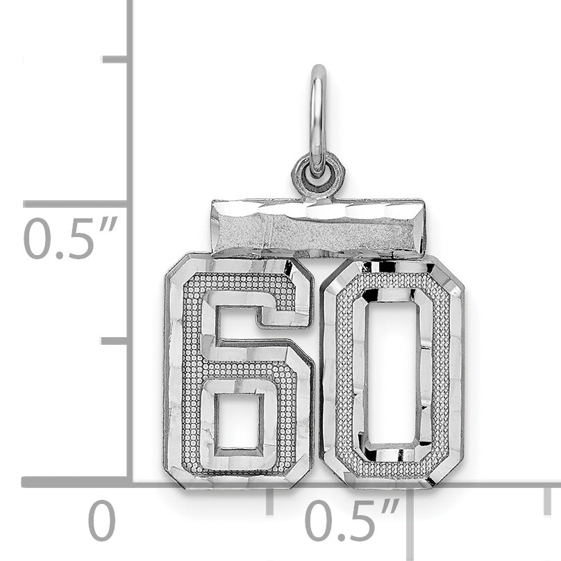 Sterling Silver Rhodium-plated Diamond-cut #60 Charm
