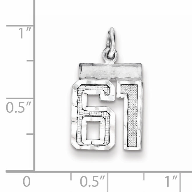 Sterling Silver Rhodium-plated Diamond-cut #61 Charm