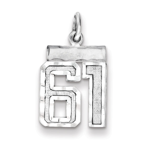 Sterling Silver Rhodium-plated Diamond-cut #61 Charm