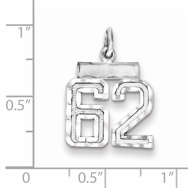 Sterling Silver Rhodium-plated Diamond-cut #62 Charm