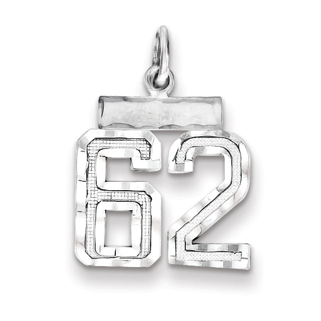 Sterling Silver Rhodium-plated Diamond-cut #62 Charm