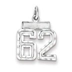 Sterling Silver Rhodium-plated Diamond-cut #62 Charm