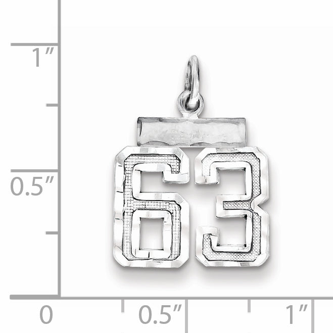 Sterling Silver Rhodium-plated Diamond-cut #63 Charm