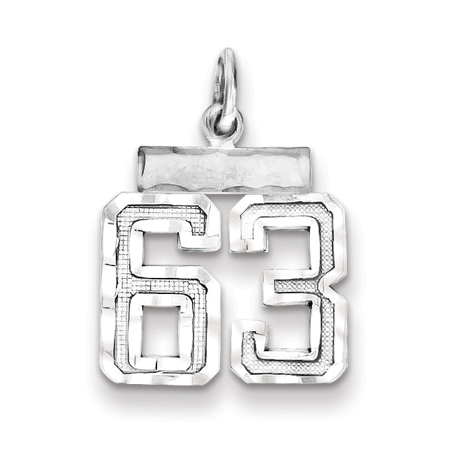 Sterling Silver Rhodium-plated Diamond-cut #63 Charm