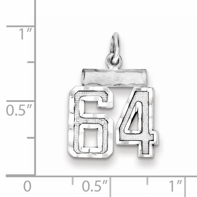 Sterling Silver Rhodium-plated Diamond-cut #64 Charm