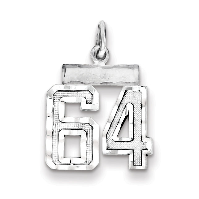 Sterling Silver Rhodium-plated Diamond-cut #64 Charm