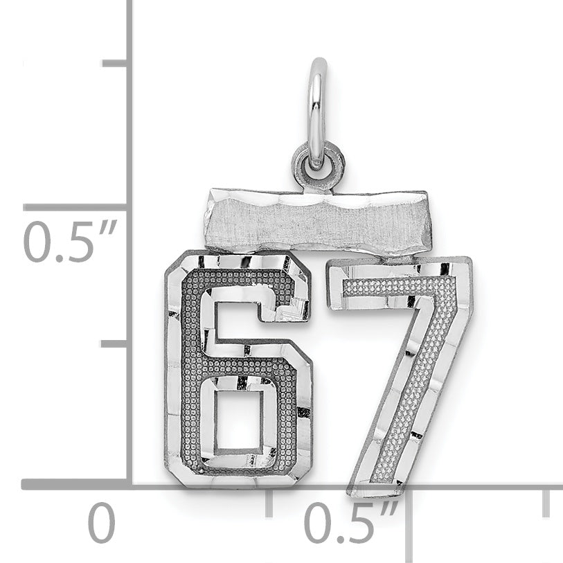Sterling Silver Rhodium-plated Diamond-cut #67 Charm