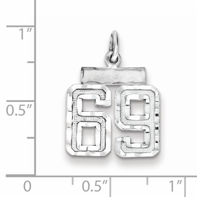 Sterling Silver Rhodium-plated Diamond-cut #69 Charm