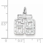Sterling Silver Rhodium-plated Diamond-cut #69 Charm